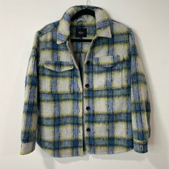 Rails Women's Turner Shacket Shirt Jacket Oversized Wool Blend Plaid Grey Blue S - Picture 2 of 9